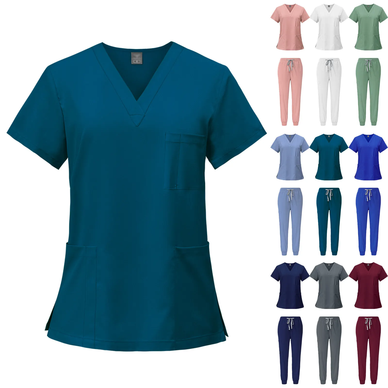 Royal Blue Hombres con estilo Superventas Señoras Bata de laboratorio Estiramiento Médico Enfermería Mujeres Conjuntos de fregado personalizados