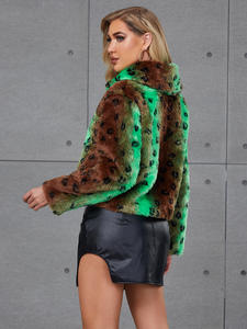 ヒョウ柄の孔雀のカモフラージュスポットが付いたぬいぐるみコートフェイクファーコートファジーソフトレディースファー - Product Image 4