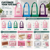 Sac fourre-tout tendance en toile de coton à rayures colorées, avec poche avant brodée personnalisée et soufflet de fond, idéal pour le shopping et l'usage quotidien