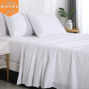 Wholesale White Hotel Fitted Sheet Flat Sheet 100% Cotton Bedding Set Queen King Bed Sheet Hotel