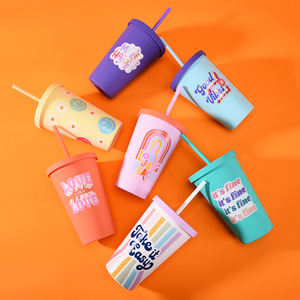 BORGE 16Oz 450ml Acrylic Candy Color Double Wall <strong>Plastic</strong> Cups <strong>Tumbler</strong> With Lids and Straws - Product Image 4