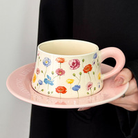 Tasse à café vintage avec soucoupe, style Yumei, tasse à café rose vintage, coffret cadeau de tasses à café de style vintage