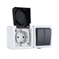 Interruptor de botón a prueba de agua IP54 1 Gang 2 Gang Enchufe de pared estándar europeo Material de PC ABS de alta calidad para exteriores
