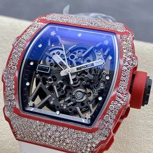 Reloj Mecánico Automático de Lujo de Alta Gama con Caja de Fibra de Carbono Roja, Cristal de Zafiro y Diamantes, Diseño Esqueleto, Forma Tonneau - Product Image 2
