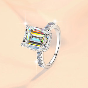 Fine Jewelry 5/10Ct Emerald Diamond Solitaire Rings S925 Sterling Silver VVs1 Large Moissanite Ring Band of Wedding Engagement - Product Image 1