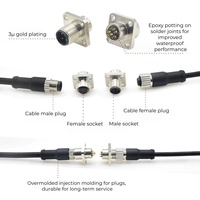 Connecteur circulaire M12 à montage sur bride carrée, prise de panneau à souder, étanche IP67/IP68, 3 contacts plaqués or, mâle/femelle