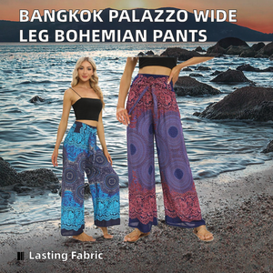 <span class=keywords><strong>Pantalon</strong></span> palazzo bohème taille haute anti-rides pour <span class=keywords><strong>femme</strong></span>, <span class=keywords><strong>pantalon</strong></span> de yoga à jambes larges avec revers, <span class=keywords><strong>pantalon</strong></span> thaïlandais - Product Image 2
