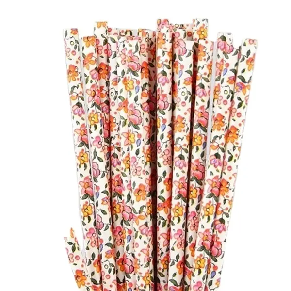 25 disposable paper drinking straws flower floral wedding 7.7 retro vintage style