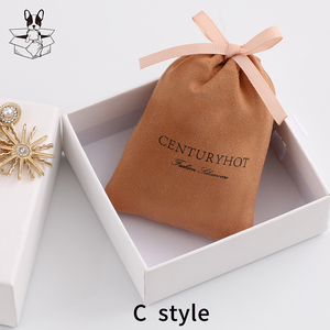 Pochette à bijoux en daim marron, sacs d'emballage à bijoux avec cordon de serrage, sac à bijoux de luxe avec logo personnalisé imprimé - Product Image 6
