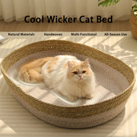 Lit pour chat tissé naturellement, nid pour animaux de compagnie en rotin toutes saisons, lit grattoir pour chat chaud en hiver, fournitures pour animaux de compagnie