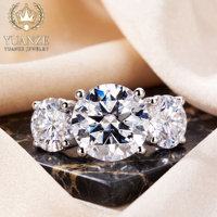 Bague de Fiançailles en Argent Sterling S925 avec Moissanite Ronde et Trois Pierres, Bande Pavée, Bijou Fin pour Femme, Mariage, Promesse, Mariée