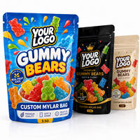 Sacs Mylar personnalisés imprimés pour oursons gélifiés 3,5g, lot de trois pochettes avec fermeture éclair, sacs d'emballage alimentaire pour bonbons à fond plat