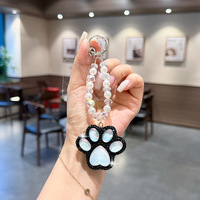 Porte-clés mignon en forme de patte de chat en cristal, pendentif pour téléphone portable, pour femmes et filles, décoration de sac à main, sac à dos, cadeau