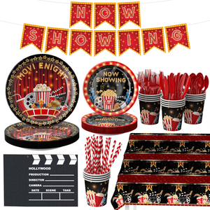 Lot de couverts de cinéma pour 24 personnes, idéal pour les soirées cinéma et les décorations de fête sur le thème du tapis rouge - Product Image 1