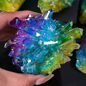 Wholesale Blue Yellow purple Aura Quartz Cluster Vug Mineral Specimen Home Decoration Crystal Healing <b>Gifts</b> - Product Image 1