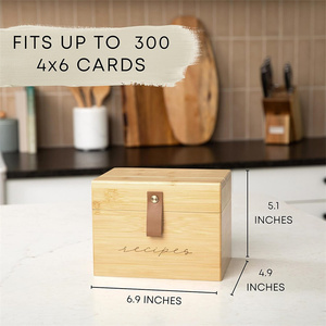 Factory Custom Wholesale Bamboo Boxes For <strong>Recipe</strong> Cards <strong>Recipe</strong> <strong>Box</strong> With Leather Handle OEM - Product Image 3