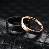 Anillo de Pareja de Acero Inoxidable Dorado con Rosa Negra y Diamantes de Imitación, con Escala de Regla, para Hombre y Mujer, Regalo de Aniversario de Bodas o Promesa