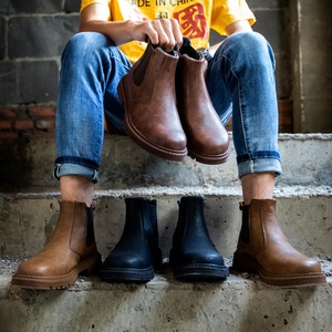 Chaussures de sécurité imperméables en cuir et caoutchouc pour hommes, style Chelsea, avec embout en acier, sans lacets, pour le travail en forêt - Product Image 5