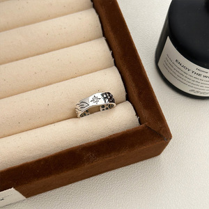 S925 Sterling Silver <b>Ring</b> Women Korean Style Star <b>Open</b> <b>Ring</b> Fashionable Textured Geometric Design Everyday Wear Jewelry - Product Image 4