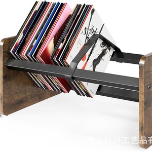 Vinyl <b>Record</b> Rack Brown Wood Metal Storage Display <b>Stand</b> For Living Room Bedroom Book Magazine Organizer Single Layer - Product Image 1