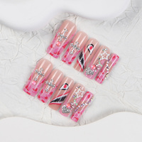 Venta al por mayor de fábrica: Uñas postizas de ataúd largas de ABS con pegamento, estilo Y2K, patrón rosa, 24 unidades, diseño y especificaciones.