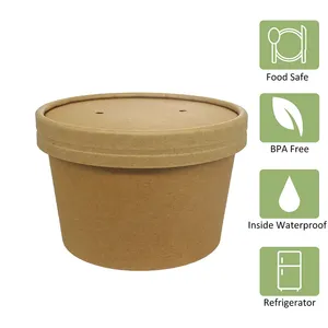 Kraft Paper Soup Bowl Thickened Disposable Paper Salad Bowls With Lid Takeaway Packaged Porridge Bowl Round Soup Bucket Soup Cup