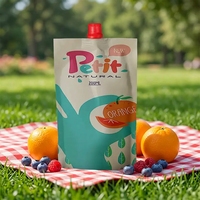 Pochettes souples personnalisées avec bec verseur pour boissons, jus et aliments, de qualité alimentaire, avec bouchon de 8,6 mm, disponibles en 250 ml, 500 ml, 100 ml, 1000 ml