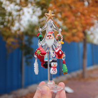 Décoration de maison de table d'arbre de Noël en verre de 5.71 pouces avec des accessoires colorés Cadeaux de Noël Ornement d'arbre en verre de cristal en vrac