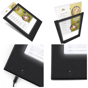 Customized Led <b>Light</b> Menu Single Page Led Illuminated Menu Rechargeable Leather Menu Holder - Product Image 5