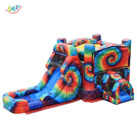 Grand combo gonflable tie-dye avec toboggan et château de saut, qualité professionnelle, pour location événementielle et aire de jeux pour enfants