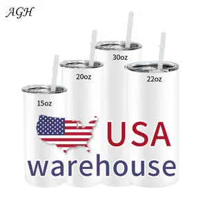 Venta al por mayor tazas de agua fría caliente-AGH-vasos de acero inoxidable con aislamiento al vacío, tazas de 20 oz, para sublimación, pitillos rectos y delgados con pajita, almacén en EE. UU.