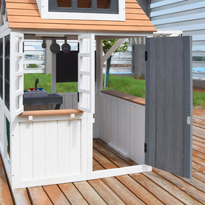 Maisonnette de jeu extérieure en bois blanc avec comptoir et banc, magasin de jeu d'extérieur pour enfants avec tableau noir et auvent - Product Image 6