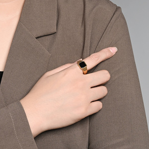 Unisex Geometric Square <b>Ring</b> <b>Titanium</b> Steel Black Gold Silver Gift Jewelry - Product Image 2