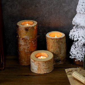 Mystic Arts Rustic Wood Candle <b>Holders</b> Set Of 3 Natural Birch Bark Style Decorative <b>Tealight</b> <b>Holders</b> For Home Christmas Decor - Product Image 1