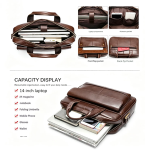 Sac à main pour <span class=keywords><strong>homme</strong></span> en cuir véritable avec logo personnalisé, sac pour <span class=keywords><strong>ordinateur</strong></span> portable de 14 pouces, sac à main vintage pour affaires, sac bandoulière pour le bureau, sac messager - Product Image 5