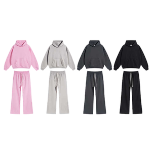 Conjunto de Sudadera con Capucha y Pantalones Deportivos de Felpa 100% Algodón, 400 Gramos, Grueso, Transpirable, para Invierno, con Logotipo Personalizado Serigrafiado - Product Image 1