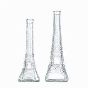 Botol Kaca Kosong 205Ml 360M 40Ml Penjualan Terbaik dengan Tutup Menara Eiffel Bentuk Botol Kaca Wiski Vodka Harga Bagus
