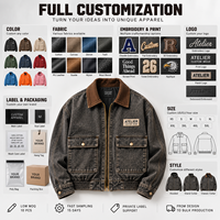 Blouson Bomber en Toile Lavée Style Vintage Personnalisé avec Col en Velours Côtelé, Veste de Travail en Toile pour Homme OEM ODM avec Logo Brodé