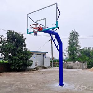 Panier de basket extérieur fixe encastré au sol avec panneau en verre trempé et structure en acier pour la maison, l'école et les compétitions - Product Image 1