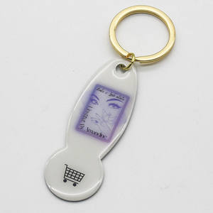 Porte-clés en métal avec logo imprimé sur mesure avec revêtement époxy Porte-clés <span class=keywords><strong>caddie</strong></span> de panier de salon de beauté - Product Image 1