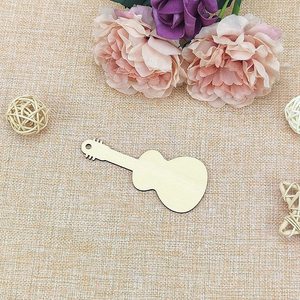 Wooden guitar pendant, laser-cut irregularly shaped wooden blank, writable and graffiti-friendly creative <b>bookmark</b> with holes - Product Image 2