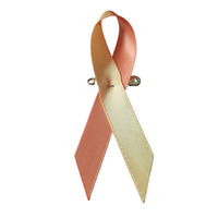 Ruban en satin imprimé ENDOFRANCE jaune avec broche éco-responsable à une face, motif cœur de sensibilisation, largeur 1/4 pouce