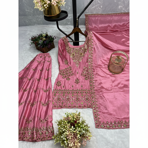 Top hermoso para mujer-Conjunto Plazzo y Dupatta con trabajo de secuencia de bordado - Product Image 1