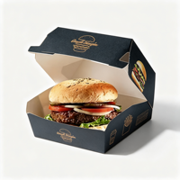 Boîte à hamburger en papier kraft de qualité alimentaire avec logo personnalisé, résistante à la graisse, pour emporter, emballage de restauration rapide, boîte à hamburger avec couvercle