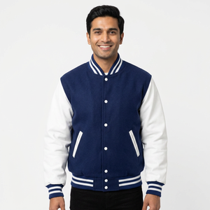 2026 OEM Luxury Men's Baseball Varsity Jackets <b>High</b> Quality <b>Leather</b> with Stand Collar CollegeBaseballjacket for men - Product Image 1