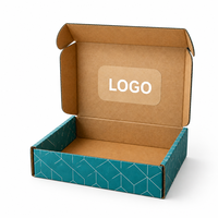 Boîte d'expédition en carton ondulé kraft avec logo personnalisé, écologique, bleu turquoise, géométrique, emballage cadeau pour les entreprises de commerce électronique