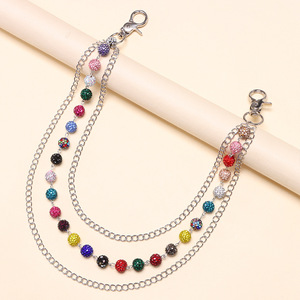 โซ่คล้องกางเกงประดับเพชรหลากสี โลหะผสมสังกะสี หลายชั้น สไตล์ลำลอง สำหรับผู้ชาย ผู้หญิง เครื่องประดับแฟชั่นฮิปฮอป - Product Image 3