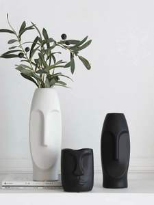 Pot de fleur en ciment/béton pour le visage, Pot de tête naturelle de jardin pour plantes, 1 pièce, tendance, nouveauté - Product Image 4