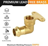 Conector de Cobre Prensado de 90 Grados, Tipo Codo, 3/4" Prensado x 3/4" NPT Hembra, Cabeza Hexagonal, Latón LF