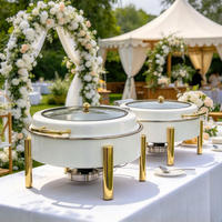 Ensemble de réchauds de buffet hydrauliques en acier inoxydable blanc et or 6L pour équipement de restauration et traiteur